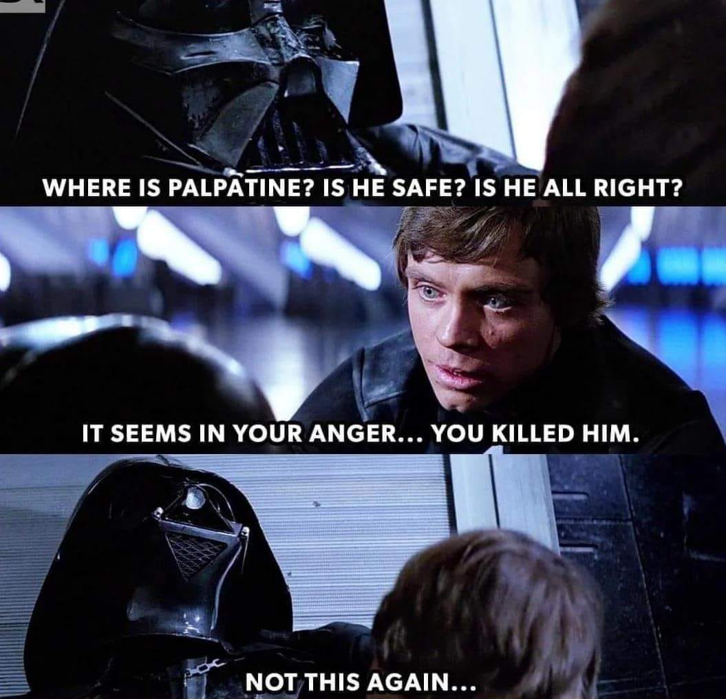 The meme is a play on a famous line from the movie Star Wars: "No, I am your father" (spoken by Darth Vader to Luke Skywalker). The meme replaces "No, I am your father" with "No, I am your therapist", implying that Darth Vader is now a therapist and is trying to help Luke work through his feelings. The meme is a humorous take on the classic line, poking fun at the idea of a villainous character becoming a therapist.